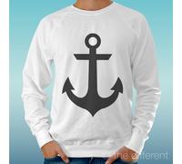 FELPA UOMO LEGGERA SWEATER BIANCO " ANCORA NERA BLACK ANCOR " ROAD TO HAPPINESS