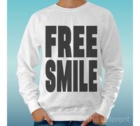 FELPA UOMO LEGGERA SWEATER BIANCO "FREE SMILE " ROAD TO HAPPINESS
