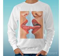 FELPA UOMO LEGGERA SWEATER BIANCO " FRENCH KISS GIRLS HOT " ROAD TO HAPPINESS