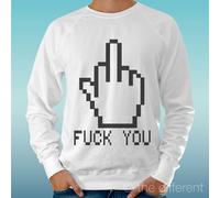 FELPA UOMO LEGGERA SWEATER BIANCO " FUCK YOU 8 BIT " ROAD TO HAPPINESS