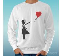FELPA UOMO LEGGERA SWEATER BIANCO " GIRL HEART BAMBINA DRAW " ROAD TO HAPPINESS