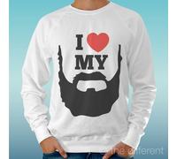 FELPA UOMO LEGGERA SWEATER BIANCO " I LOVE MY BEARD " ROAD TO HAPPINESS