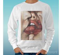 FELPA UOMO LEGGERA SWEATER BIANCO " KISS LIPS HOT SEXY " ROAD TO HAPPINESS