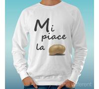 FELPA UOMO LEGGERA SWEATER BIANCO " MI PIACE LA PATATA FUNNY " ROAD TO HAPPINESS