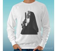 FELPA UOMO LEGGERA SWEATER BIANCO " SEXY NUN SUORA GUN " ROAD TO HAPPINESS