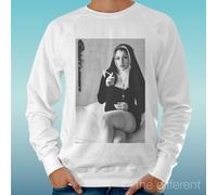 FELPA UOMO LEGGERA SWEATER BIANCO " SEXY NUN SUORA HOT " ROAD TO HAPPINESS