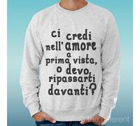 FELPA UOMO LEGGERA SWEATER GRIGIO CHIARO GREY" AMORE A PRIMA VISTA FRASE "