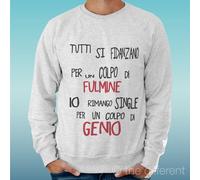 FELPA UOMO LEGGERA SWEATER GRIGIO CHIARO GREY" COLPO DI FULMINE FRASE FUNNY "