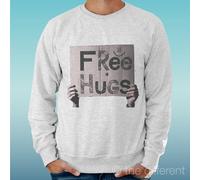 FELPA UOMO LEGGERA SWEATER GRIGIO CHIARO GREY " FREE HUGS " ROAD TO HAPPINESS