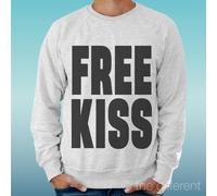 FELPA UOMO LEGGERA SWEATER GRIGIO CHIARO GREY" FREE KISS BACI GRATIS "