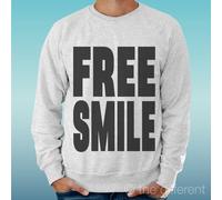 FELPA UOMO LEGGERA SWEATER GRIGIO CHIARO GREY " FREE SMILE " ROAD TO HAPPINESS
