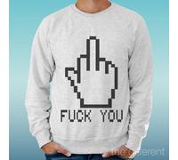 FELPA UOMO LEGGERA SWEATER GRIGIO CHIARO GREY" FUCK YOU 8 BIT" ROAD TO HAPPINESS