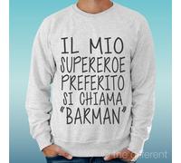 FELPA UOMO LEGGERA SWEATER GRIGIO CHIARO GREY" IL MIO SUPEREROE BARMAN "