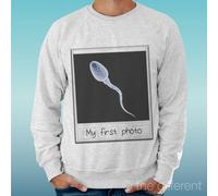 FELPA UOMO LEGGERA SWEATER GRIGIO CHIARO GREY" MY FIRST PHOTO" ROAD TO HAPPINESS