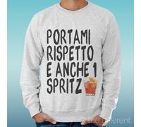 FELPA UOMO LEGGERA SWEATER GRIGIO CHIARO GREY " PORTAMI RISPETTO E UNO SPRITZ "