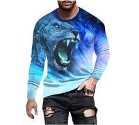 Felpa Uomo Maglia Pullover Stampa leone e leopardo Girocollo Maniche Lunghe Casual Aderente Regular Fit Moda Senza Cappello Senza Zip Maglietta