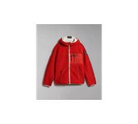Felpa Uomo Napapijri in Pile Full Zip Cappuccio Logo Tasca Yupik Rosso