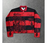 Felpa uomo retrò con grafica a righe e stampa della Vergine Maria, stile americano da strada L,M,S,XL,XXLGrafico,Lettere,A strisceTessuto