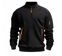 Felpa Uomo Senza Cappuccio, con Mezza Cerniera, Taglie Forti, Comoda, Casual, per la Vita Quotidiana, per il Lavoro all'Aperto, Multi Tasche, Tinta Unita, 2-nero, XXL