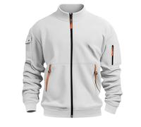 Felpa Uomo Senza Cappuccio, con Mezza Cerniera, Taglie Forti, Comoda, Casual, per la Vita Quotidiana, per il Lavoro all'Aperto, Multi Tasche, Tinta Unita, 4-bianco, M