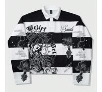 Felpa uomo stile retrò con stampa grafica a righe e immagine della Vergine Maria, stile da strada, autunnale L,M,S,XL,XXLLettereTessuto