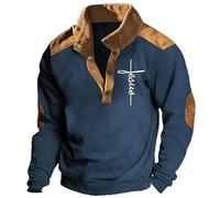 Felpa Uomo Stile Western con Stampa e Fibbia Digitale Stand S Felpa Uomo, Blu, XL