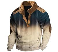 Felpa Uomo Stile Western con Stampa e Fibbia Digitale Stand Shirt Uomo Sexy, beige., 3XL