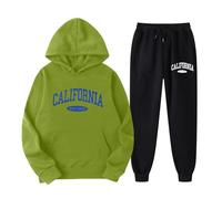 Felpati Set di Pantaloni a Due Pezzi da Donna con graziosa Felpa con Cappuccio a Maniche Lunghe con Stampa Inglese Felpe Cerniera Calde (Green, XL)