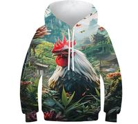 Felpe 3D Ragazzi Astronauta Coccodrillo Stampato Felpe Casual Pullover con Cappuccio Manica Lunga Felpe Abbigliamento Invernale con Tasca, Il gallo, 11-13 Years
