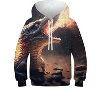Felpe 3D Ragazzi Fantasy_Girl_ Stampato Felpe con cappuccio Casual Pullover con cappuccio Maniche Lunghe Felpe Abbigliamento invernale con Tasca, Simpatico drago di fuoco, 6-7 Years