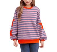 Felpe a righe oversize girocollo con stampa a stella pullover grafico top streetwear alla moda vestiti preppy per giovani ragazze adolescenti autunno felpa con cappuccio, Arancione, 7-8 Years