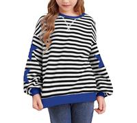 Felpe a righe oversize girocollo con stampa a stella pullover grafico top streetwear alla moda vestiti preppy per giovani ragazze adolescenti autunno felpa con cappuccio, Blu, 7-8 Years
