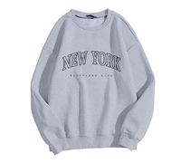 Felpe a tunica da donna con stampa grafica di Los Angeles California Lettere New York girocollo felpe preppy felpe con cappuccio anime oversize spalla goccia personalizzata, Grigio, L