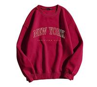 Felpe a tunica da donna con stampa grafica di Los Angeles California Lettere New York girocollo felpe preppy felpe con cappuccio anime oversize spalla goccia personalizzata, vino, S