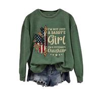 Felpe autunnali da donna con collo a ruond pullover top da donna I'm Not Just Daddy's Girl I'm a Veteran's Felpa stampata allentata a maniche lunghe da donna, Felpa Verde Militare per Donna, L