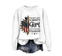 Felpe autunnali da donna con collo a ruond pullover top da donna I'm Not Just Daddy's Girl I'm a Veteran's Felpa stampata allentata a maniche lunghe da donna, Felpe bianche di Natale per le donne, XL