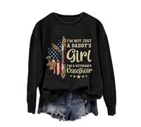 Felpe autunnali da donna con collo a ruond pullover top da donna I'm Not Just Daddy's Girl I'm a Veteran's Felpa stampata allentata a maniche lunghe da donna, Felpe da donna con pullover nero, S