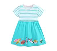 Felpe Bambina 4anni Abito da Principessa Ricamato per Bambine con Applicazioni sotto Il Mare | Abito Estivo a Maniche Corte in Maglia di Cotone per Bambini Piccoli Vestitini (Sky Blue, 4-5 Years)