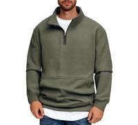 Felpe calde da uomo in pile tinta unita, autunno e inverno, colletto alla coreana con cerniera a 1/4, doppia giacca in velluto con tasca, comoda e morbida, Verde, 3XL