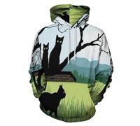 Felpe Con Cappuccio 3D Con Gatto Cartoni Animati Foresta Per Uomo Donna Felpe Con Cappuccio Unisex Illustrazione Animali Con Tasche Sweatshirt Moda Hoodie Pullover Per Adolescenti Ragazzi, Blu-Verde