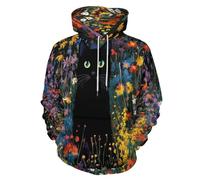 Felpe Con Cappuccio 3D Con Gatto Vintage Giardino Per Uomo Donna Felpe Con Cappuccio Unisex Dipinto Ad Olio Animali Con Tasche Sweatshirt Moda Hoodie Pullover Per Adolescenti Ragazzi, Blu-Verde