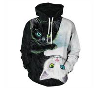 Felpe con Cappuccio 3D da Uomo e da Donna, con Stampa a vortice, Motivo: Gatto, Cane, Carlino, Nero e Bianco, Taglie dalla S alla 3XL.