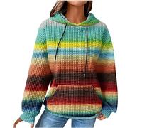 Felpe con cappuccio a maniche lunghe da donna UK Color Block Fluffy Felpa con cappuccio da donna Waffle Scollo a V con coulisse Felpa a maniche lunghe Pullover autunno Basic con tasca