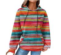 Felpe con cappuccio a maniche lunghe da donna UK Color Block Fluffy Felpa con cappuccio da donna Waffle Scollo a V con coulisse Felpa a maniche lunghe Pullover autunno Basic con tasca