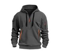Felpe con cappuccio cargo da uomo, con zip a quarto per uomo, Grigio, L