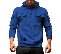 Felpe con cappuccio cargo da uomo felpe tattiche casual con coulisse felpe con cappuccio felpe a tinta unita top a maniche lunghe pullover alla moda con tasca a marsupio comodo maglione in cotone, Blu