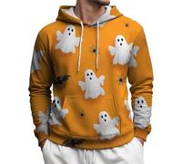 Felpe con cappuccio casual con stampa 3D di Halloween per uomo, autunno e inverno, alla moda, oversize a maniche lunghe, con tasca, per le vacanze, comode, vestibilità ampia, Fantasmi gialli, L