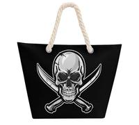 Felpe con cappuccio con bandiera dei pirati con teschio e spade, borsa tote per donne e uomini, borsa da spiaggia a tracolla con manico in tessuto di canapa