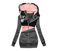 felpe con cappuccio con cappuccio con stampa colorata con cappuccio collegato a maniche lunghe giacca da donna casual calda giacca con cappuccio carino per le donne, Grigio, XXL