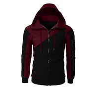 Felpe con cappuccio con cerniera da uomo, felpe con cappuccio con zip intera leggera a maniche lunghe giacca patchwork tinta unita cappotto con coulisse con tasca elastico allentato sudore top moda